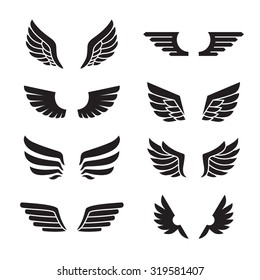 Wings Black Icons Vector Set. Modern Minimalistic Design.