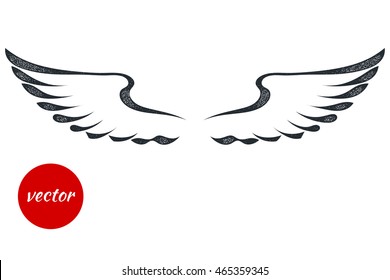 Wings black on a white background. Tattoo grunge isolated. Stock vector illustration.