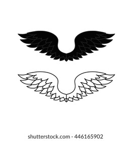Wings black and white elements for logo or badge. Isolated vector graphic shape art illustration.