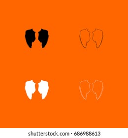 Wings black and white set icons .