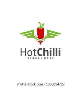 Wings Chili logo design vector template, Red Chili Illustration, Symbol Icon