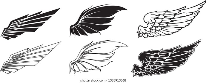 Wings Collection illustration, set of Wings Icon vector, Coat of Arm, Group of Wings vector, Wings Line Vector set.