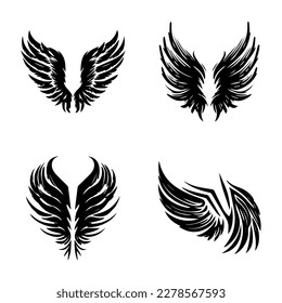 wings collection set black and white hand drawn illustration
