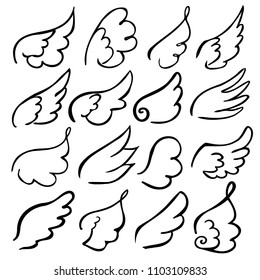 Wings collection. Vector illustration set with angel wing icon isolated on white background– stock illustration