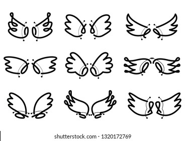 Wings collection. Vector illustration set with angel or bird wing icon isolated on white background. modern line style.