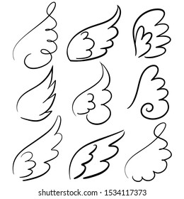 Wings collection. Vector illustration set with angel wing icon isolated on white background