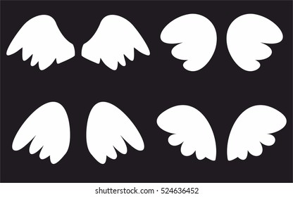 Wings collection. Vector illustration set with white angel or bird wing icon isolated on black background