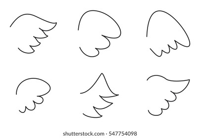 Wings collection. Vector illustration set with angel or bird wing icon isolated on white background