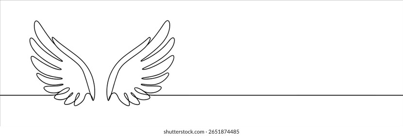 Wings continuous one line drawing. Angel wing symbol. Vector illustration.