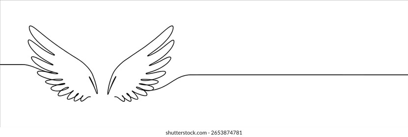 Desenho contínuo de uma linha de asas. Símbolo de asa de anjo. Ilustração vetorial.