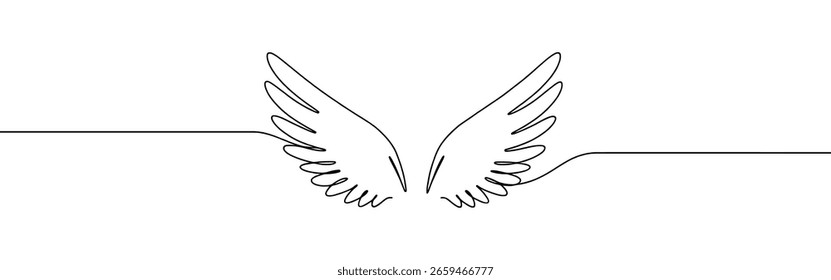 Alas continuas de una línea de dibujo. Símbolo de ala de ángel. Ilustración vectorial.