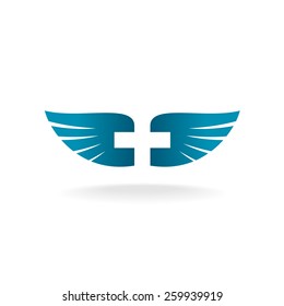 Wings with cross shape at the negative space logo template