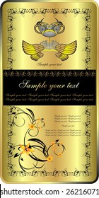 Wings, crown and decorative ornament. Background for wrapping. Vector