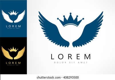 Wings and crown symbol. Vector illustration.