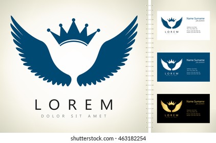  Wings and crown vector with business card template.