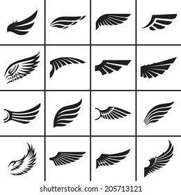 Wings design elements set in different styles vector illustration
