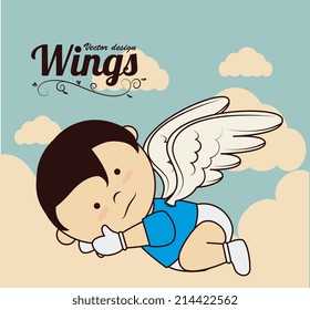 Wings design over cloudscape background, vector illustration