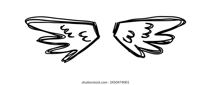 Wings in doodle style. Angel, fairy, fly. Vector illustration.