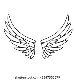 Wings in doodle style. Hand drawn wings of angel for logo. Wings icon outline vector illustration. 