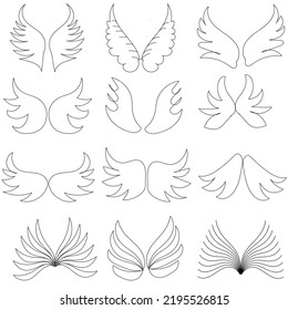 Wings Doodles Set Vector Black White Stock Vector (Royalty Free ...