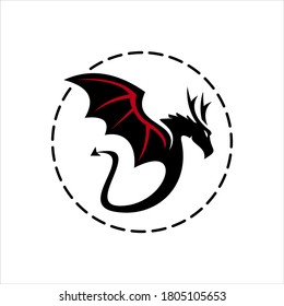 Wings Dragon Logo Graphic Animal Vector, Design Template in simple round black frame ancient animal creature icon design idea