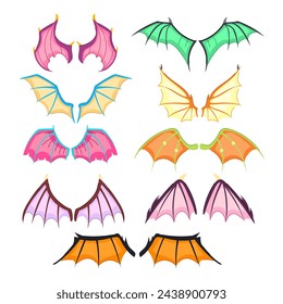 wings dragon set cartoon. vampire tribal, flame angel, cute hell wings dragon sign. isolated symbol vector illustration