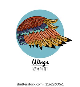 Wings draw emblem cartoon