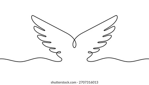 Alas dibujadas con una línea continua. Dibujo de una línea que simboliza la libertad, el vuelo y la velocidad. Ilustración vectorial en un estilo minimalista.