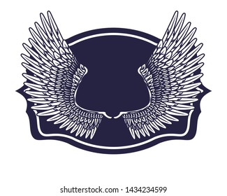 wings drawn with frame in black and white tattoo icon vector illustration graphic design