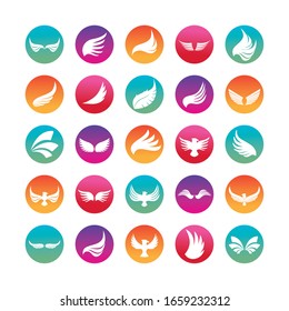 Wings and eagles silhouette block style icon set design, animal feather bird angel wildlife flight freedom and tattoo theme Vector illustration