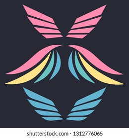 Wings emblem elements. Angels and birds winged labels. Bird wings vector logo. Vector angel winged label