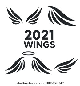 Wings emblem elements. Angels and birds winged labels. Bird wings vector logo. Vector angel winged label