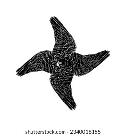 wings and eye hand drawing vector isolated on white background.
