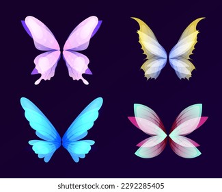 Wings of fairy, dragon or butterflies isolated set. Vector cartoon set of wings pairs of magic and fantasy characters and animals isolated on white background