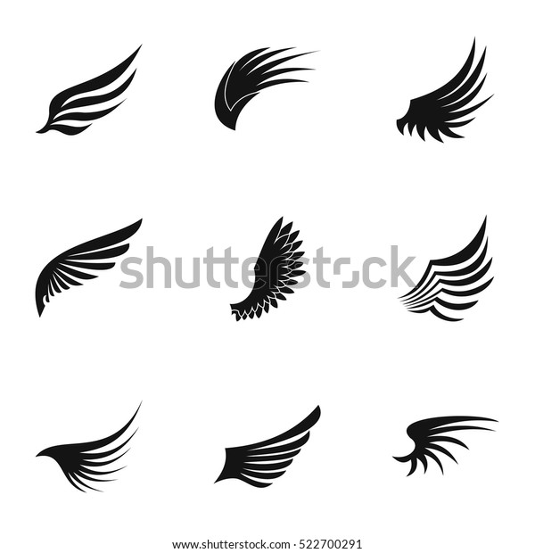 羽の刺青アイコンセット 白い背景に9つの翼の羽の刺青のベクター画像アイコンロゴ のベクター画像素材 ロイヤリティフリー