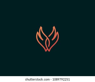 Wings of fire vector logo. Line fire grill logotype.