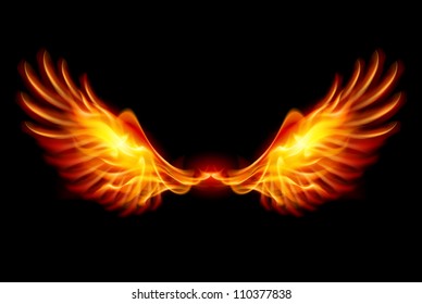 Wings in Flame and Fire. Illustration on black