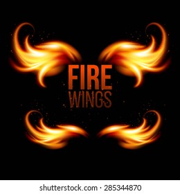 Wings in Flame and Fire. Illustration on black EPS 10