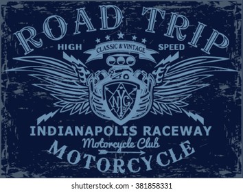 Wings and a flaming engine, t-shirt graphics, vectors