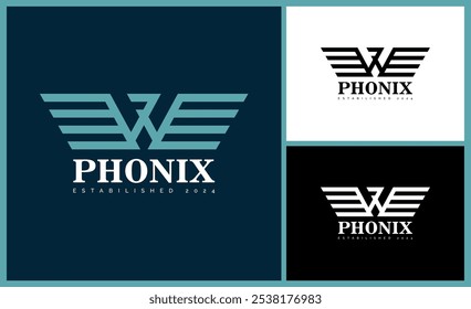 wings flying phoenix falcon bird line geometric shapes modern logo set design template