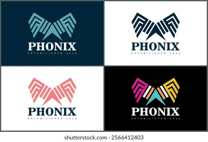 wings flying phoenix falcon bird line geometric shapes modern logo set design template