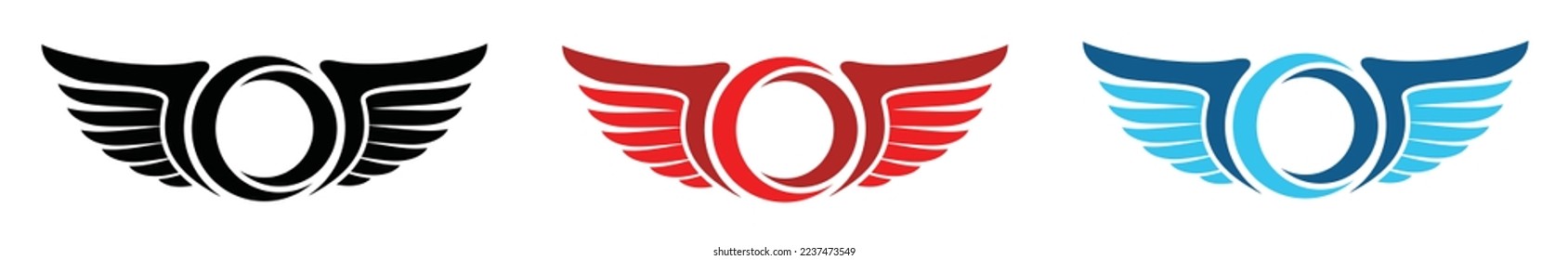 Wings with generic circle icon vector. Ring and wings logo design, symbol illustration