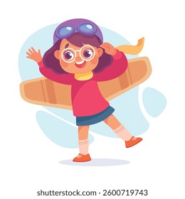 Wings with Girl Character Pretend Flying Vector Illustration