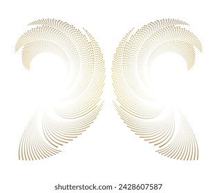 Wings golden logos icons or logotypes, graphic design modern style elements, glow wavy stripe love theme. Vector illustration EPS 10 angel wings or butterflies isolated art deco style for wedding