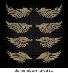 Wings in Grunge Style, vector illustration for your design