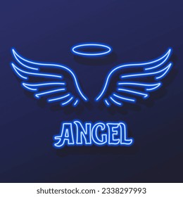 wings halo neon sign, modern glowing banner design, colorful modern design trends on black background. Vector illustration.