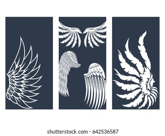 Wings hand drawn cards animal feather pinion bird natural peace design vector illustration.