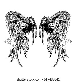 Wings, Hand drawn detailed wings vector illustration