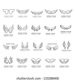 Wings - Hand Drawn - Set - Isolated On White Background - Vector Illustration, Graphic Design Editable For Your Design. Wings Logo