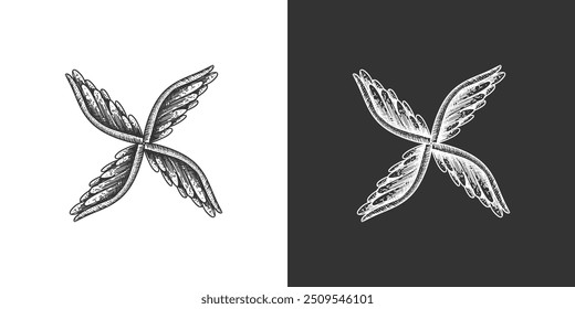 Wings hand drawn vintage engraving illustration. Vector.